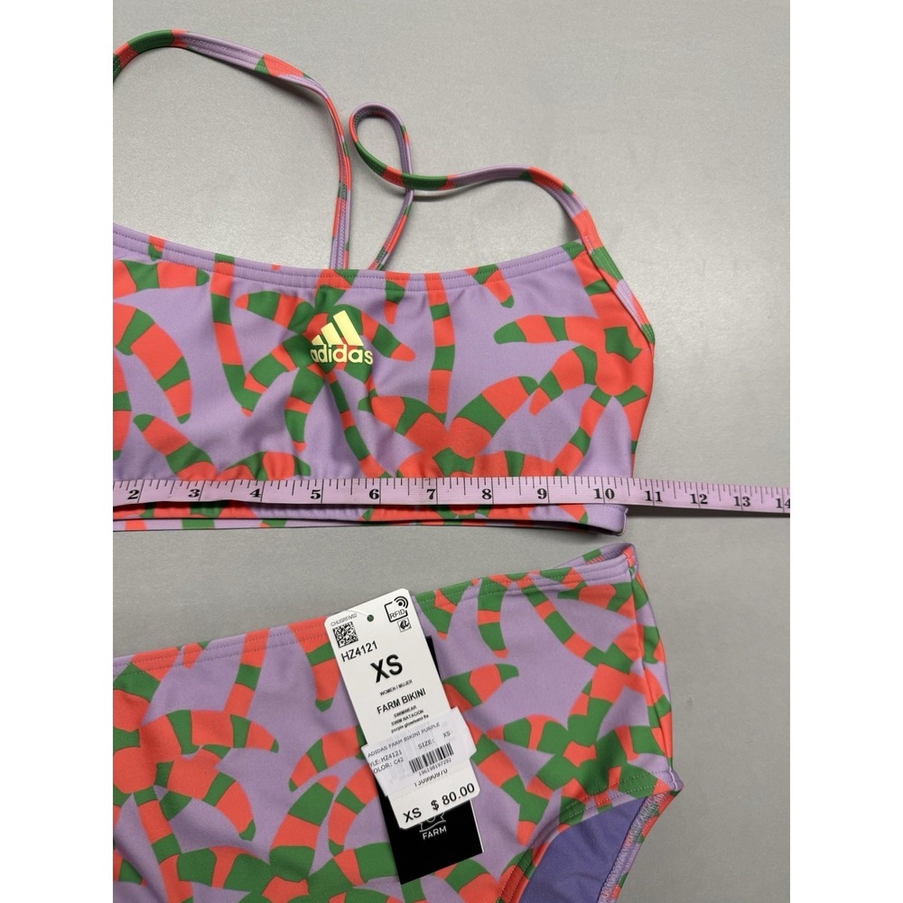 Adidas x FARM Rio Tropical Palm Tree Bikini Set Purple Green Orange XS NWT - Picture 6 of 12